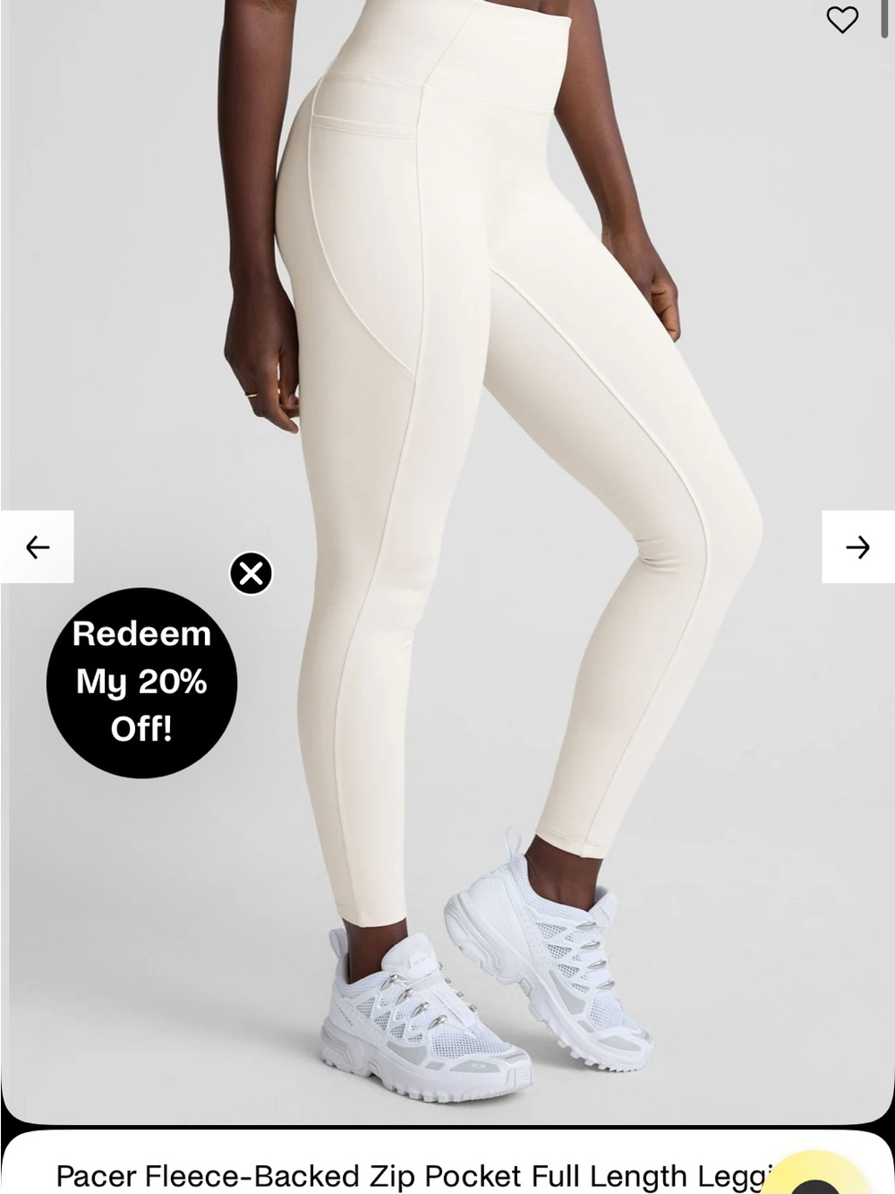 Beyond Yoga Pacer Fleece High-Waist Fleece-Backed Full-Length Leggings — Cream